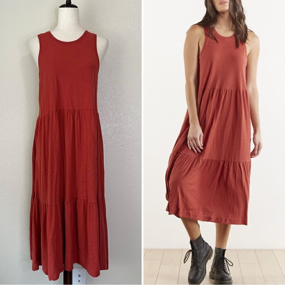 Nation LTD 100% Pima Cotton Melissa Red Ruffle Midi Dress